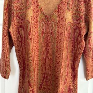 Neiman Marcus 100% Cashmere Paisley 3/4 Sleeve Sweater L